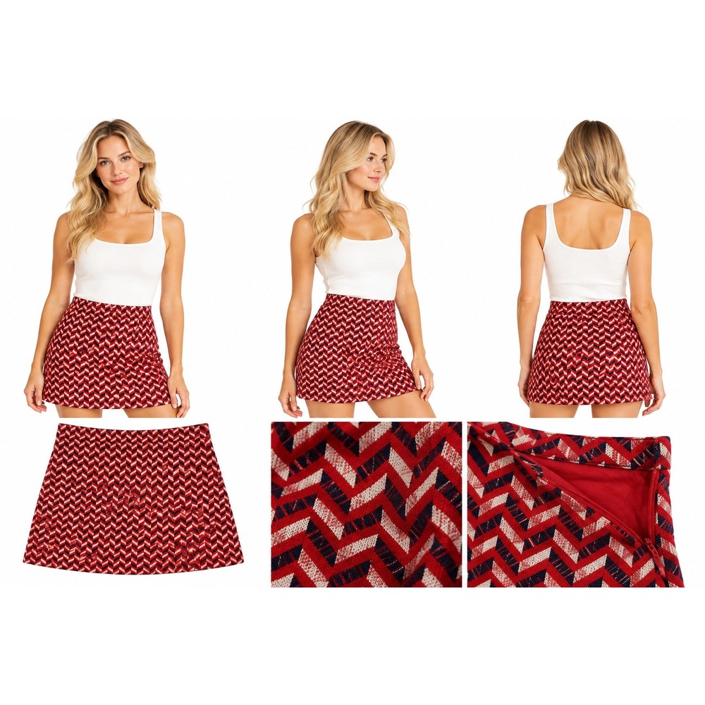 Free People Mini Skirt Women M Red Blue Chevron Knit Retro 70s Geometric Mod Y2K